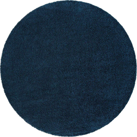 Sapphire Blue 4' 1 x 4' 1 Solid Shag Round Area Rug Thick Soft Touch Fluffy & Plush Shaggy Pile