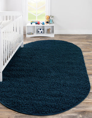 Sapphire Blue 3' 1 x 5' 3 Solid Shag Oval Area Rug Thick Soft Touch Fluffy & Plush Shaggy Pile