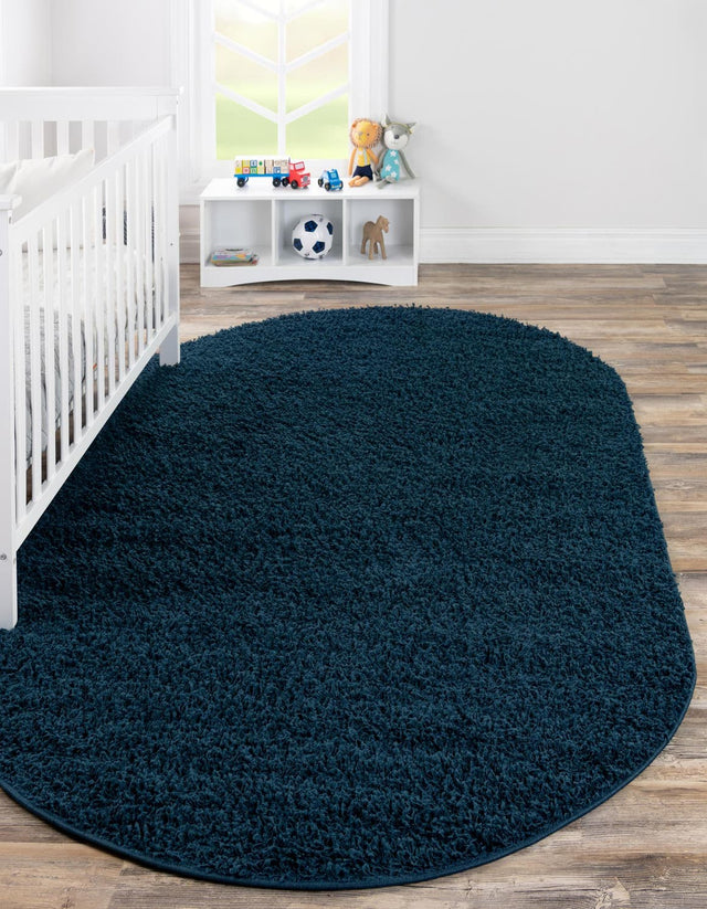 Sapphire Blue 3' 1 x 5' 3 Solid Shag Oval Area Rug Thick Soft Touch Fluffy & Plush Shaggy Pile