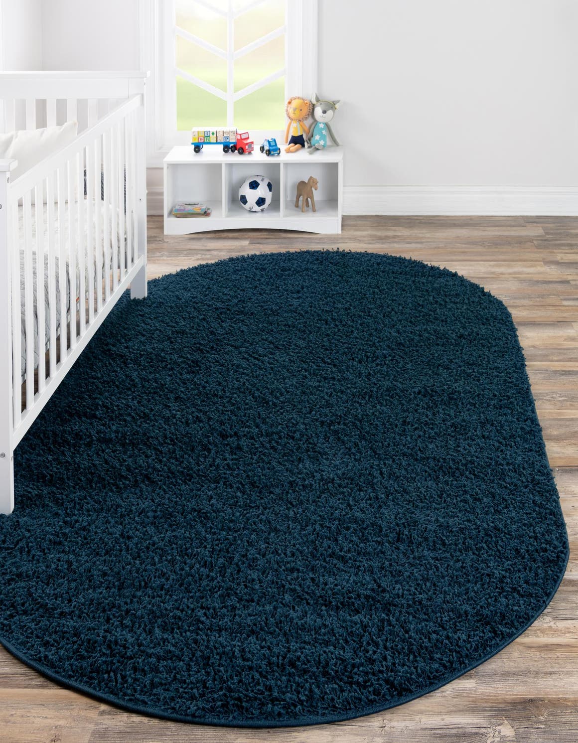 Sapphire Blue 5' 3 x 8' Solid Shag Oval Area Rug Thick Soft Touch Fluffy & Plush Shaggy Pile Durable Minimalist Carpet for Classic Interior Design for Sale at Rug Engine