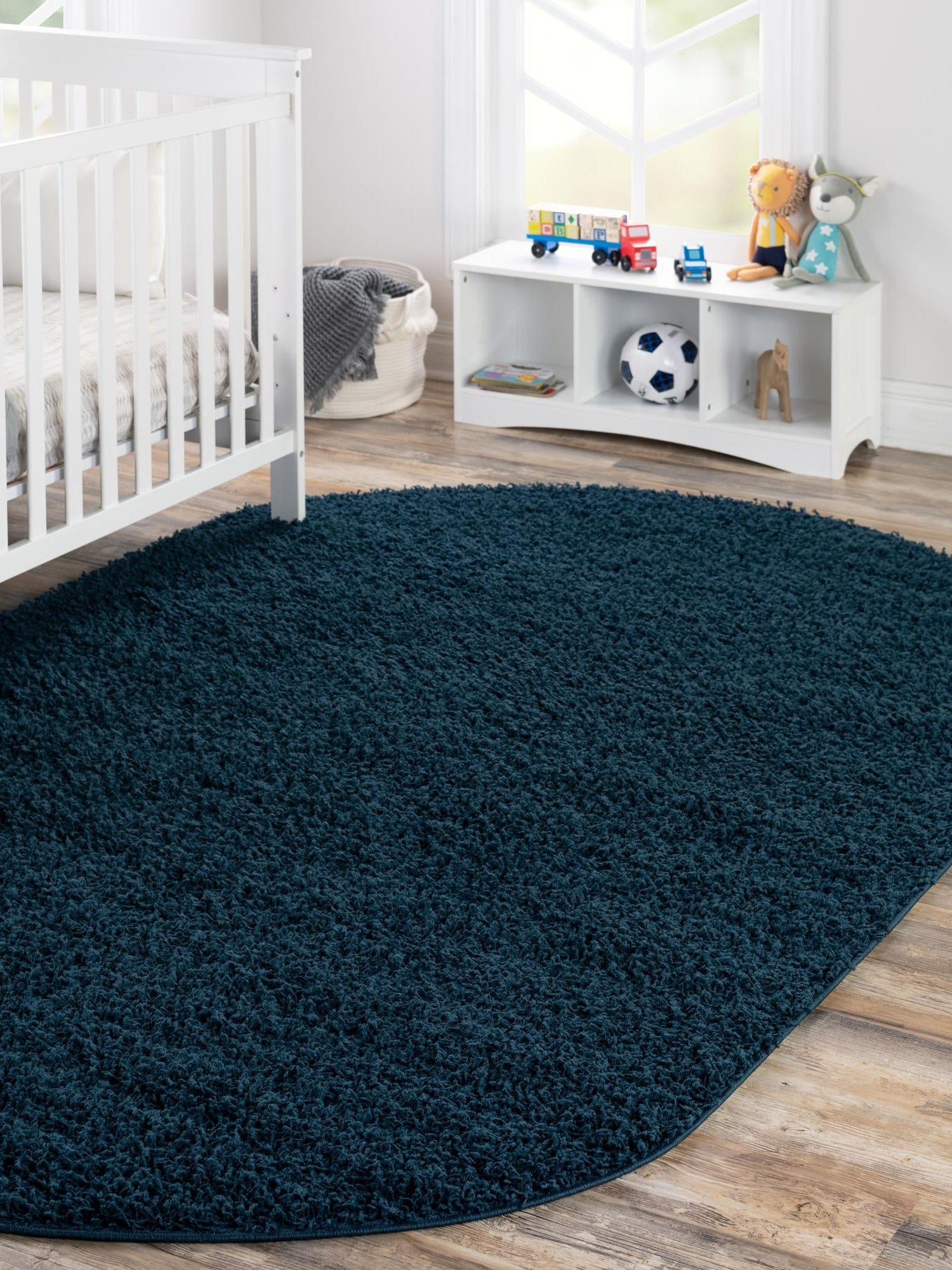 Sapphire Blue 3' 1 x 5' 3 Solid Shag Oval Area Rug Thick Soft Touch Fluffy & Plush Shaggy Pile Durable Minimalist Carpet for Classic Interior Design for Sale at Rug Engine