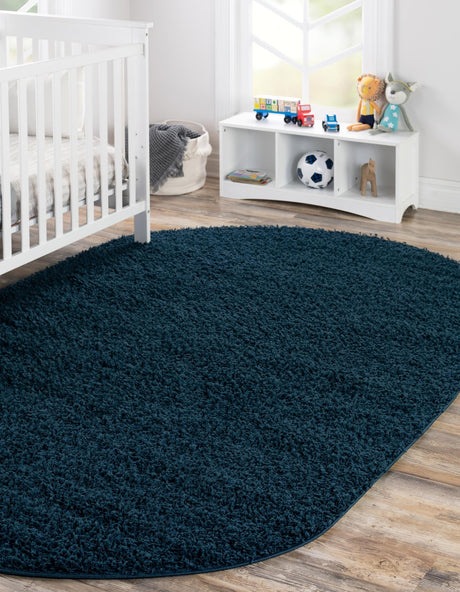 Sapphire Blue 3' 1 x 5' 3 Solid Shag Oval Area Rug Thick Soft Touch Fluffy & Plush Shaggy Pile Durable Minimalist Carpet for Classic Interior Design for Sale at Rug Engine