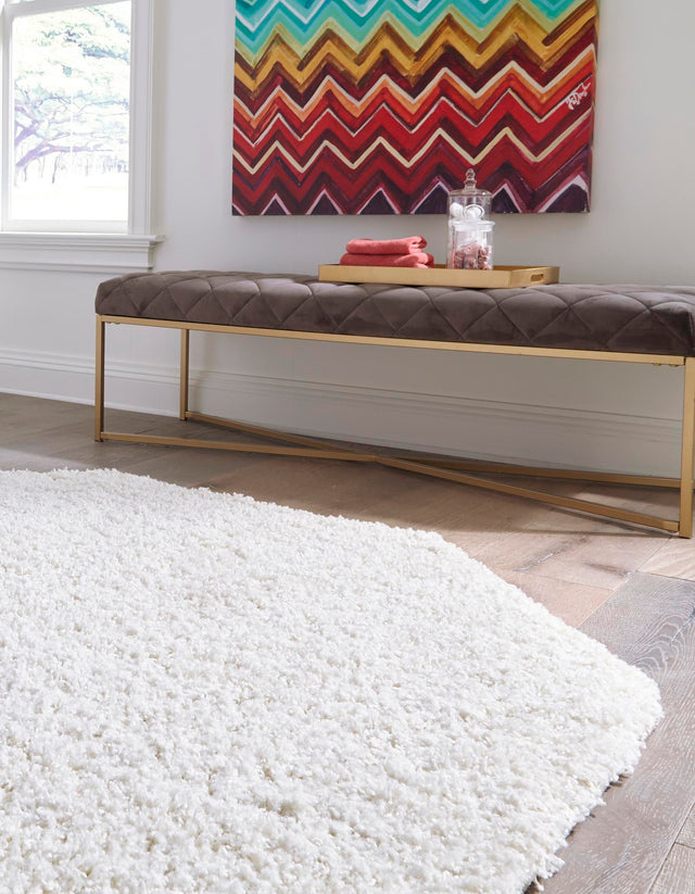 Snow White 6' 1 x 6' 1 Solid Shag Octagon Area Rug Thick Soft Touch Fluffy & Plush Shaggy Pile