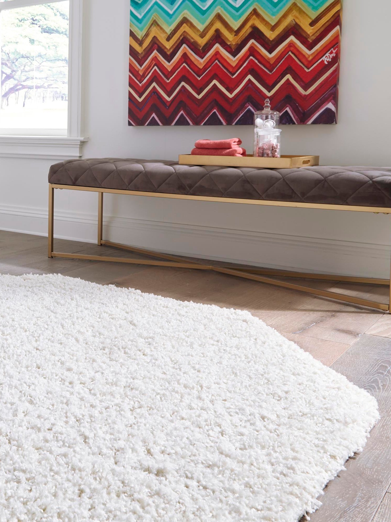 Snow White 4' 1 x 4' 1 Solid Shag Octagon Area Rug Thick Soft Touch Fluffy & Plush Shaggy Pile Durable Minimalist Carpet for Classic Interior Design for Sale at Rug Engine