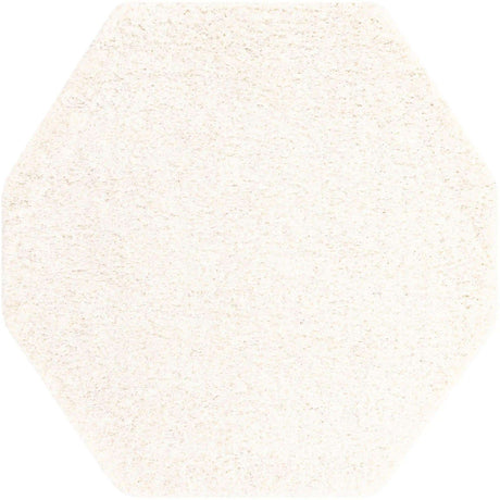 Snow White 6' 1 x 6' 1 Solid Shag Octagon Area Rug Thick Soft Touch Fluffy & Plush Shaggy Pile
