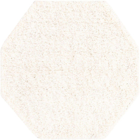 Snow White 4' 1 x 4' 1 Solid Shag Octagon Area Rug Thick Soft Touch Fluffy & Plush Shaggy Pile