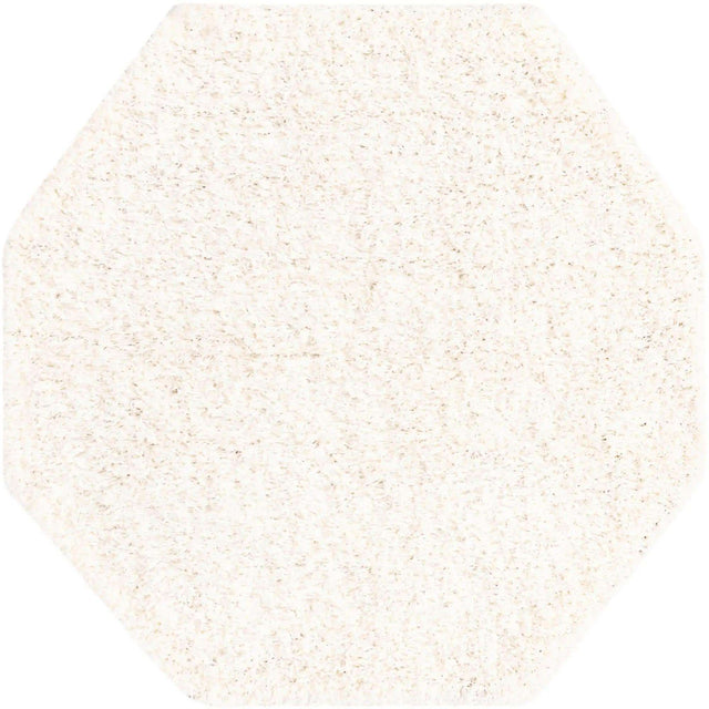Snow White 4' 1 x 4' 1 Solid Shag Octagon Area Rug Thick Soft Touch Fluffy & Plush Shaggy Pile