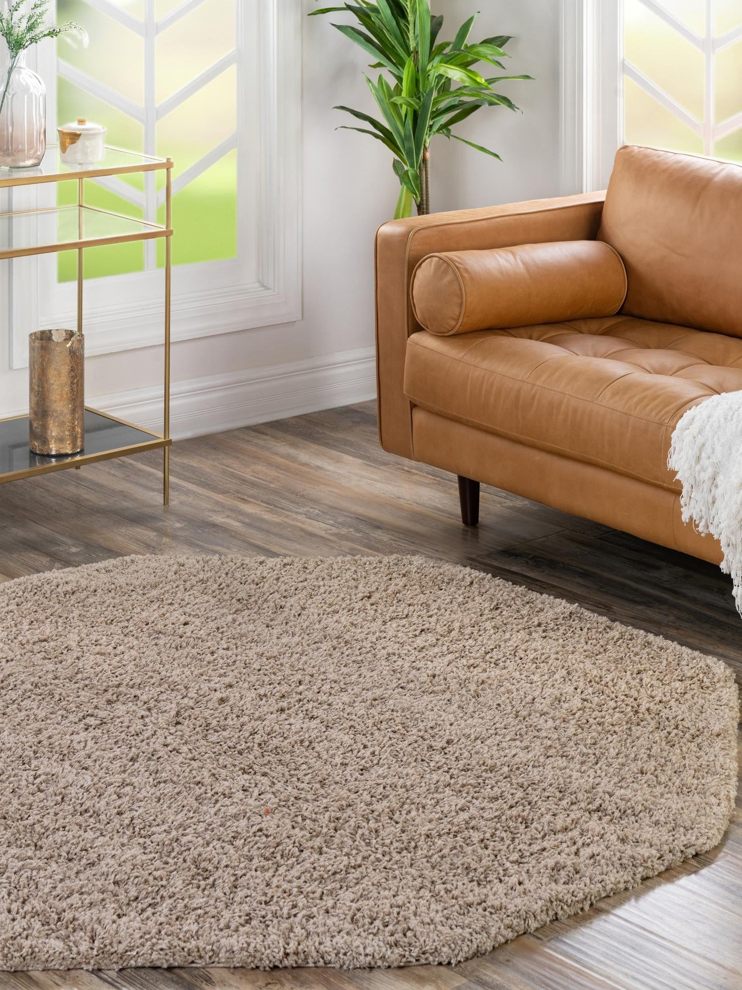 Taupe 4' 1 x 4' 1 Solid Shag Octagon Area Rug Thick Soft Touch Fluffy & Plush Shaggy Pile Durable Minimalist Carpet for Classic Interior Design for Sale at Rug Engine