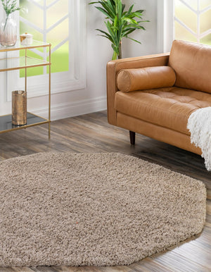 Taupe 4' 1 x 4' 1 Solid Shag Octagon Area Rug Thick Soft Touch Fluffy & Plush Shaggy Pile