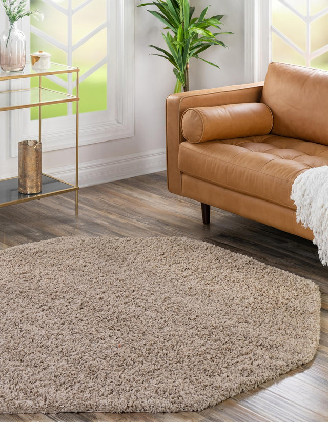Taupe 4' 1 x 4' 1 Solid Shag Octagon Area Rug Thick Soft Touch Fluffy & Plush Shaggy Pile