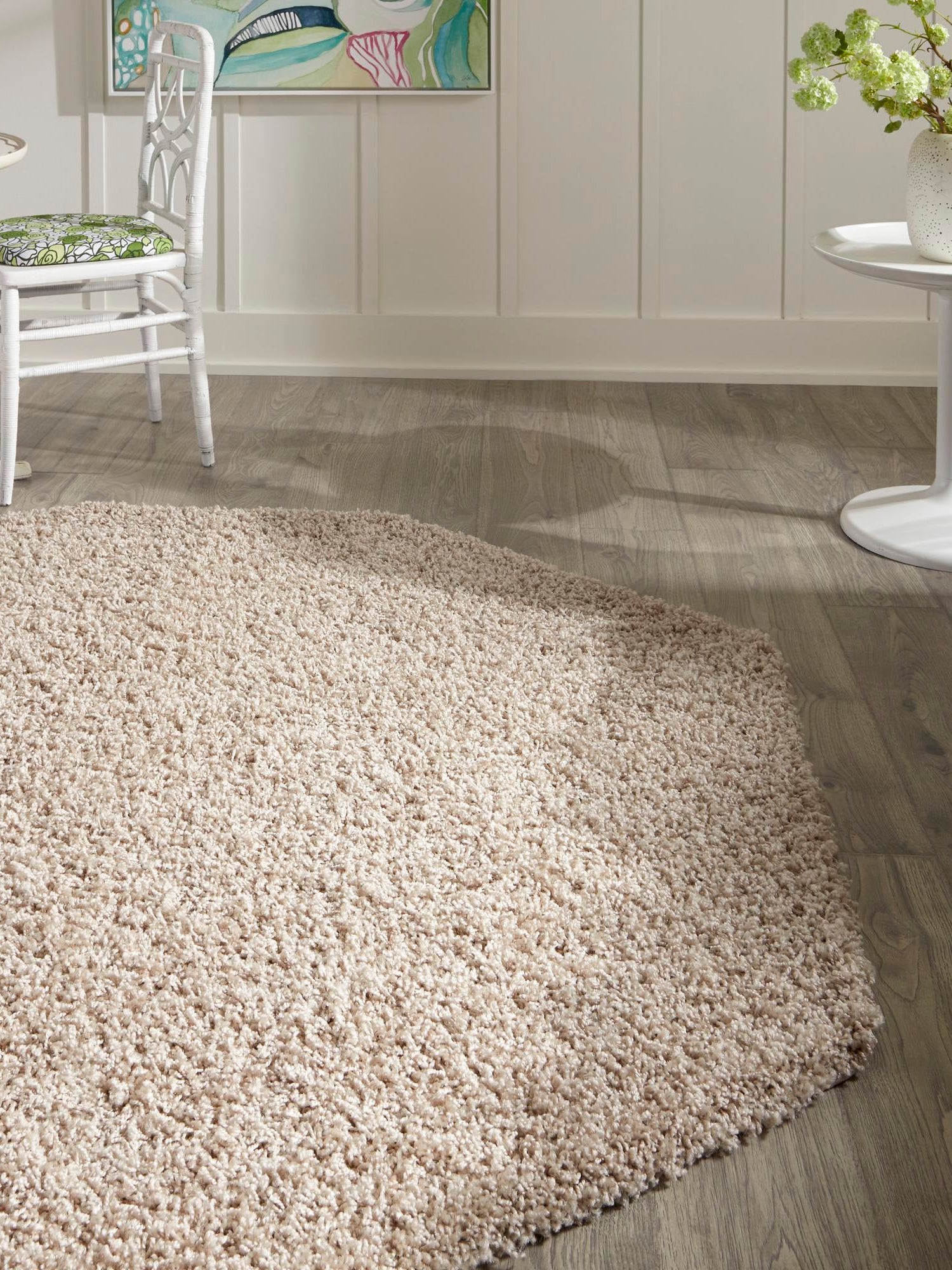 Taupe 6' 1 x 6' 1 Solid Shag Octagon Area Rug Thick Soft Touch Fluffy & Plush Shaggy Pile Durable Minimalist Carpet for Classic Interior Design for Sale at Rug Engine