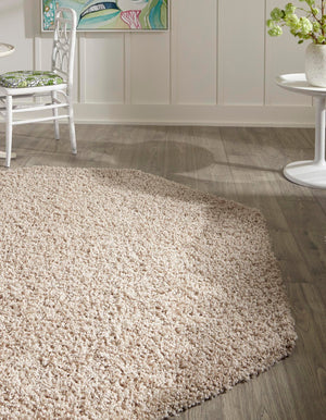 Taupe 4' 1 x 4' 1 Solid Shag Octagon Area Rug Thick Soft Touch Fluffy & Plush Shaggy Pile