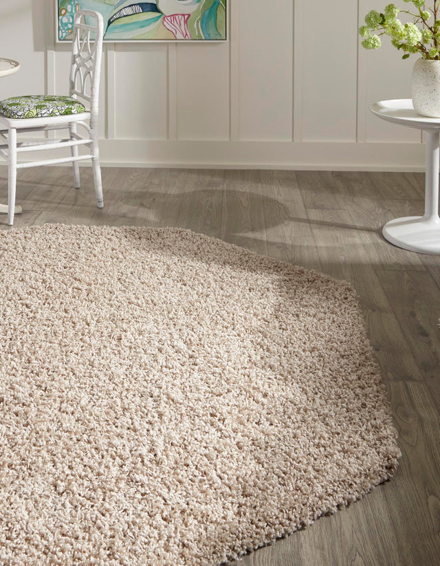 Taupe 4' 1 x 4' 1 Solid Shag Octagon Area Rug Thick Soft Touch Fluffy & Plush Shaggy Pile
