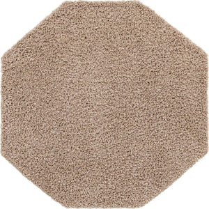 Taupe 6' 1 x 6' 1 Solid Shag Octagon Area Rug Thick Soft Touch Fluffy & Plush Shaggy Pile