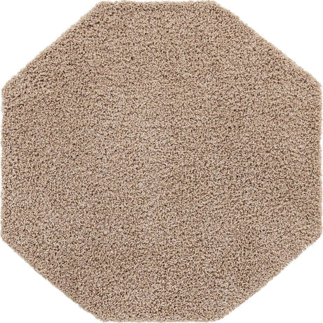 Taupe 6' 1 x 6' 1 Solid Shag Octagon Area Rug Thick Soft Touch Fluffy & Plush Shaggy Pile