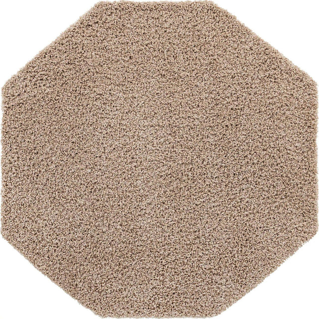 Taupe 6' 1 x 6' 1 Solid Shag Octagon Area Rug Thick Soft Touch Fluffy & Plush Shaggy Pile