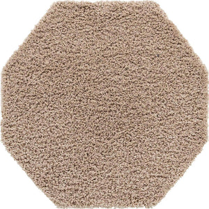 Taupe 4' 1 x 4' 1 Solid Shag Octagon Area Rug Thick Soft Touch Fluffy & Plush Shaggy Pile