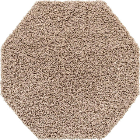 Taupe 4' 1 x 4' 1 Solid Shag Octagon Area Rug Thick Soft Touch Fluffy & Plush Shaggy Pile