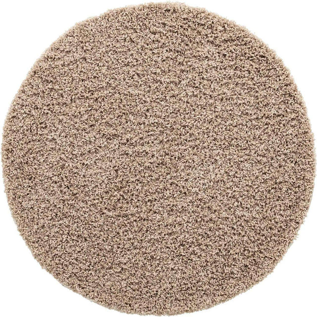 Taupe 4' 1 x 4' 1 Solid Shag Round Area Rug Thick Soft Touch Fluffy & Plush Shaggy Pile