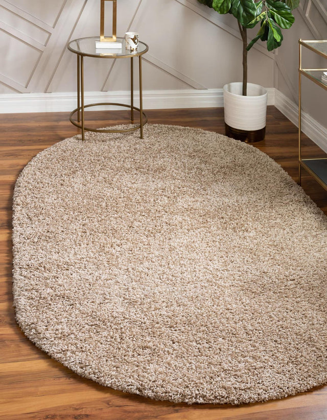 Taupe 5' 3 x 8' Solid Shag Oval Area Rug Thick Soft Touch Fluffy & Plush Shaggy Pile