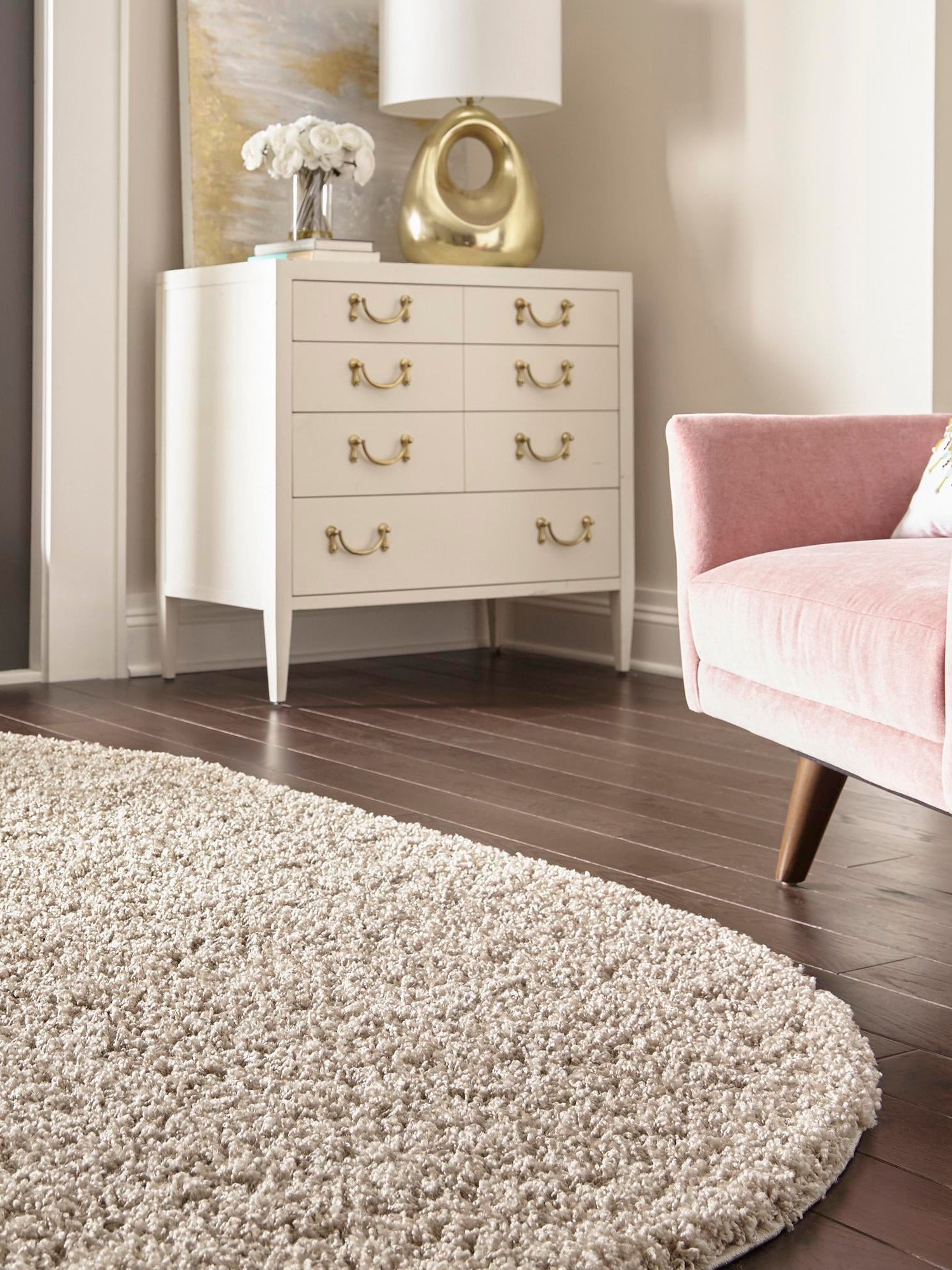Taupe 5' 3 x 8' Solid Shag Oval Area Rug Thick Soft Touch Fluffy & Plush Shaggy Pile Durable Minimalist Carpet for Classic Interior Design for Sale at Rug Engine