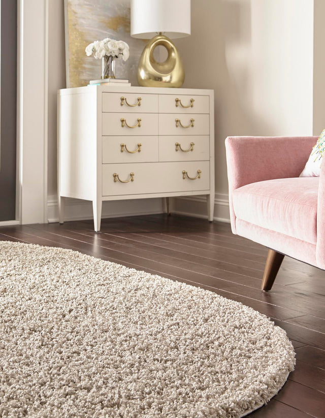 Taupe 5' 3 x 8' Solid Shag Oval Area Rug Thick Soft Touch Fluffy & Plush Shaggy Pile