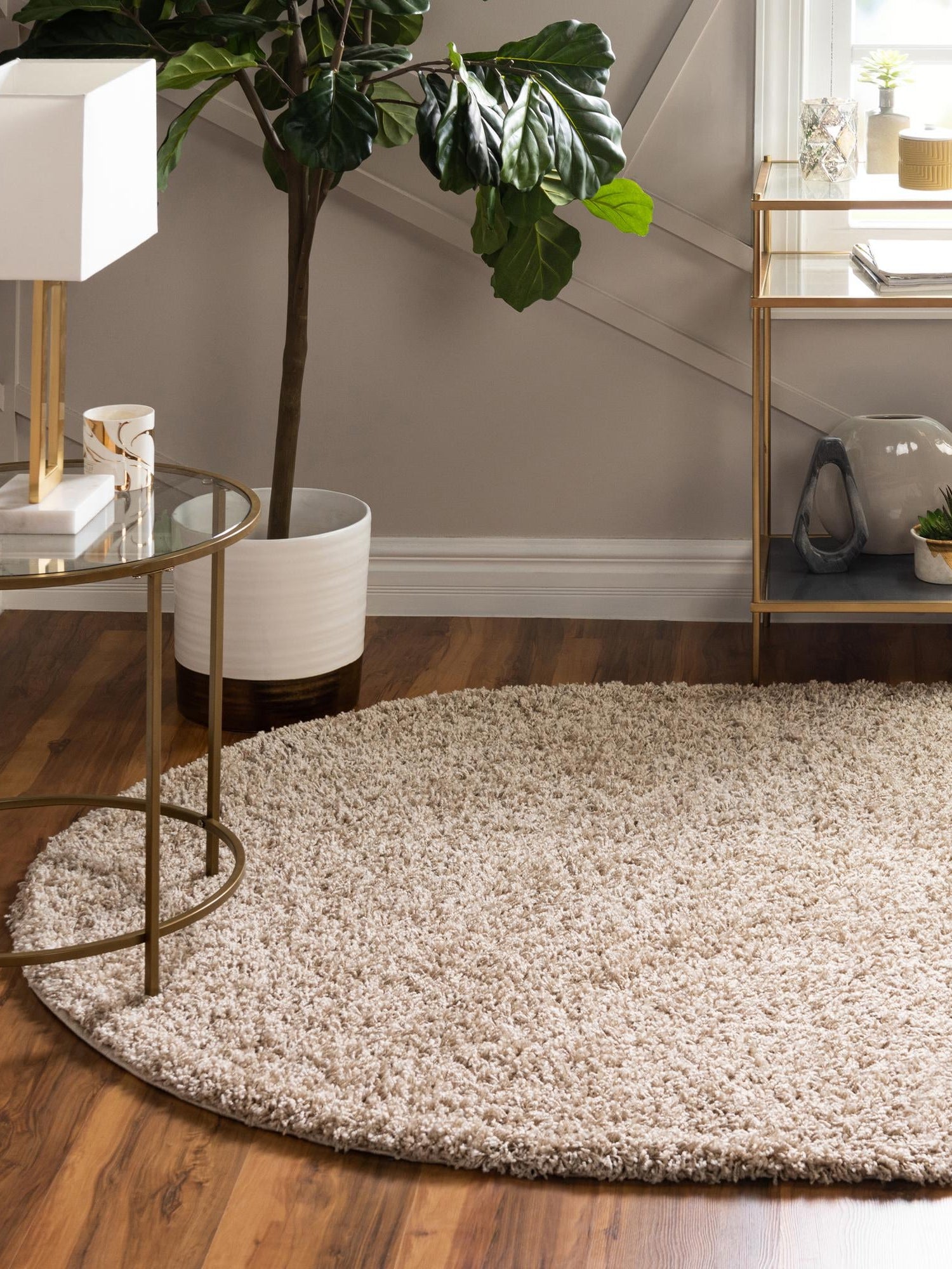 Taupe 7' 10 x 10' Solid Shag Oval Area Rug Thick Soft Touch Fluffy & Plush Shaggy Pile Durable Minimalist Carpet for Classic Interior Design for Sale at Rug Engine