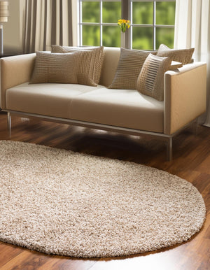 Taupe 5' 3 x 8' Solid Shag Oval Area Rug Thick Soft Touch Fluffy & Plush Shaggy Pile
