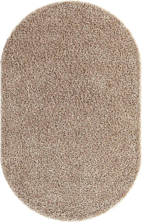 Taupe 5' 3 x 8' Solid Shag Oval Area Rug Thick Soft Touch Fluffy & Plush Shaggy Pile