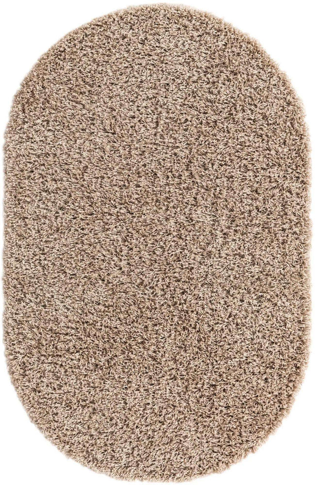 Taupe 3' 1 x 5' 3 Solid Shag Oval Area Rug Thick Soft Touch Fluffy & Plush Shaggy Pile