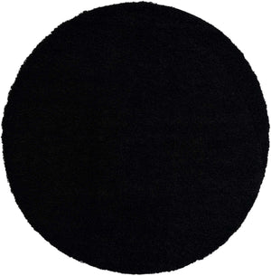 Jet Black 7' 1 x 7' 1 Solid Shag Round Area Rug Thick Soft Touch Fluffy & Plush Shaggy Pile