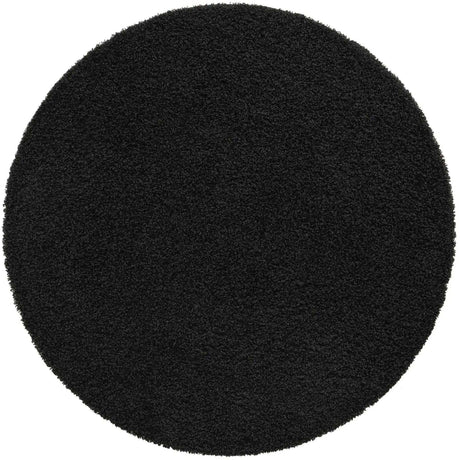 Jet Black 5' 3 x 5' 3 Solid Shag Round Area Rug Thick Soft Touch Fluffy & Plush Shaggy Pile