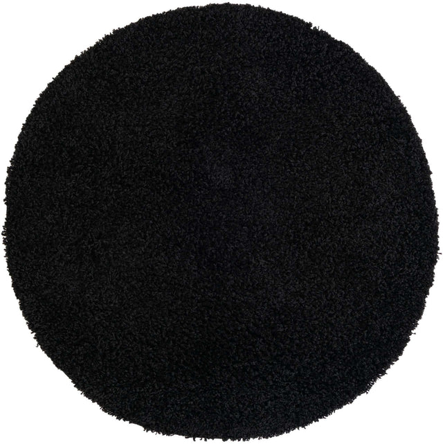 Jet Black 4' 1 x 4' 1 Solid Shag Round Area Rug Thick Soft Touch Fluffy & Plush Shaggy Pile