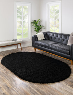 Jet Black 5' 3 x 8' Solid Shag Oval Area Rug Thick Soft Touch Fluffy & Plush Shaggy Pile