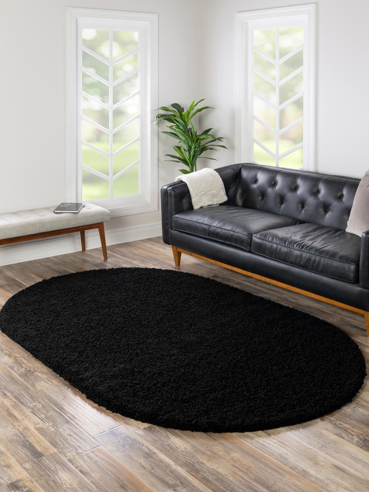 Jet Black 7' 10 x 10' Solid Shag Oval Area Rug Thick Soft Touch Fluffy & Plush Shaggy Pile Durable Minimalist Carpet for Classic Interior Design for Sale at Rug Engine