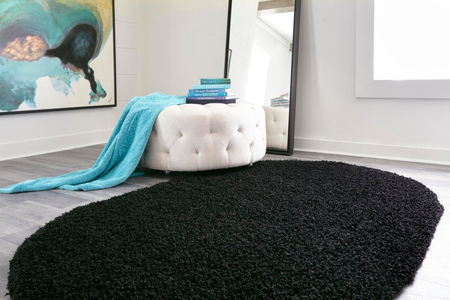 Jet Black 5' 3 x 8' Solid Shag Oval Area Rug Thick Soft Touch Fluffy & Plush Shaggy Pile