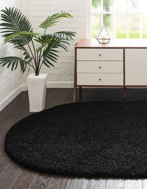 Jet Black 5' 3 x 8' Solid Shag Oval Area Rug Thick Soft Touch Fluffy & Plush Shaggy Pile