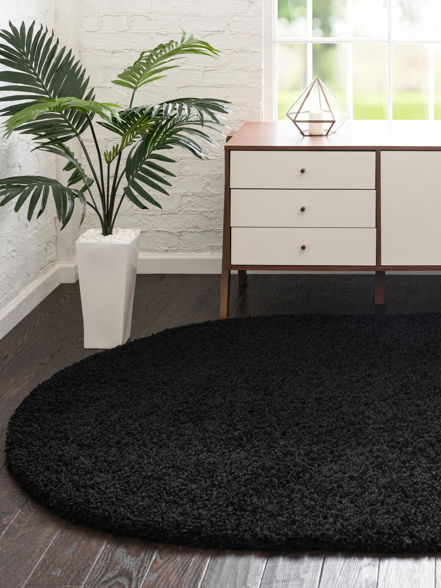 Jet Black 7' 10 x 10' Solid Shag Oval Area Rug Thick Soft Touch Fluffy & Plush Shaggy Pile Durable Minimalist Carpet for Classic Interior Design for Sale at Rug Engine