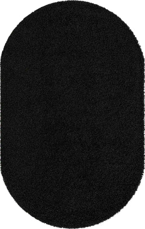 Jet Black 5' 3 x 8' Solid Shag Oval Area Rug Thick Soft Touch Fluffy & Plush Shaggy Pile