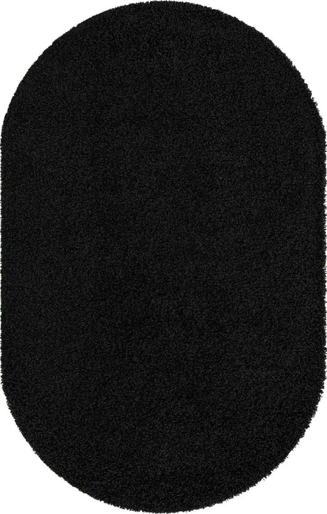 Jet Black 5' 3 x 8' Solid Shag Oval Area Rug Thick Soft Touch Fluffy & Plush Shaggy Pile