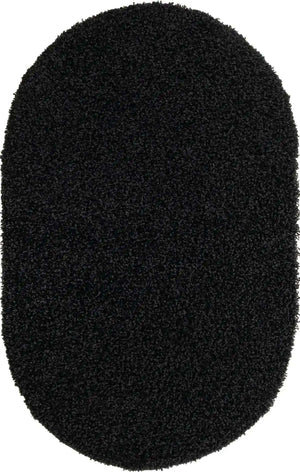 Jet Black 3' 1 x 5' 3 Solid Shag Oval Area Rug Thick Soft Touch Fluffy & Plush Shaggy Pile
