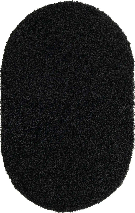 Jet Black 3' 1 x 5' 3 Solid Shag Oval Area Rug Thick Soft Touch Fluffy & Plush Shaggy Pile