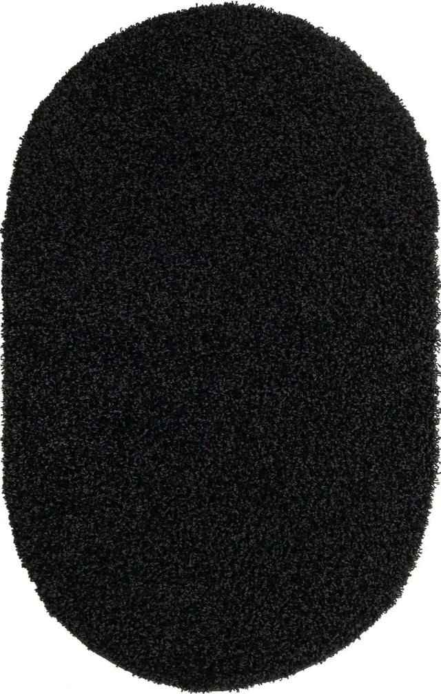 Jet Black 3' 1 x 5' 3 Solid Shag Oval Area Rug Thick Soft Touch Fluffy & Plush Shaggy Pile