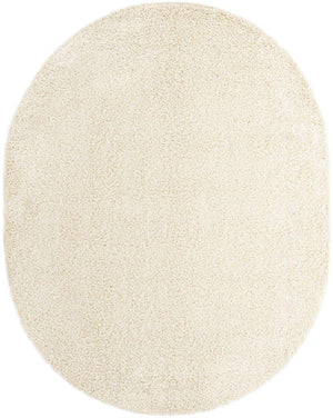 Pure Ivory 7' 10 x 10' Solid Shag Oval Area Rug Thick Soft Touch Fluffy & Plush Shaggy Pile