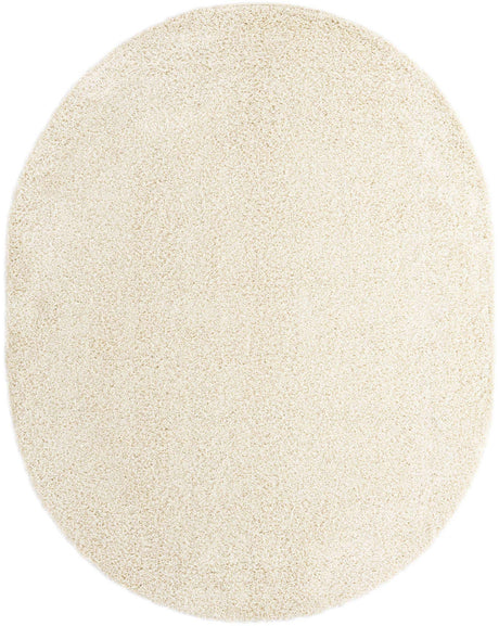 Pure Ivory 7' 10 x 10' Solid Shag Oval Area Rug Thick Soft Touch Fluffy & Plush Shaggy Pile
