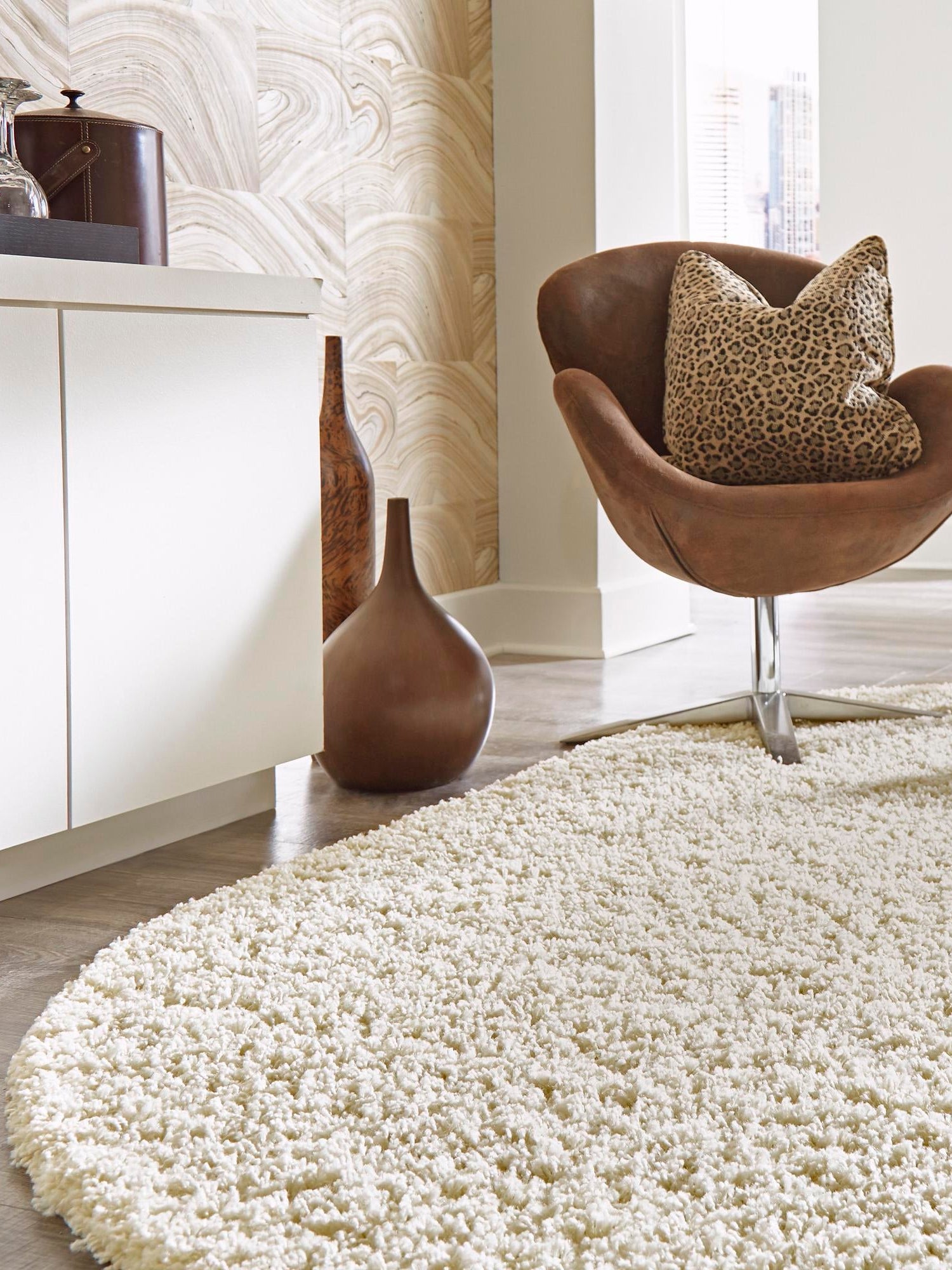 Pure Ivory 7' 10 x 10' Solid Shag Oval Area Rug Thick Soft Touch Fluffy & Plush Shaggy Pile Durable Minimalist Carpet for Classic Interior Design for Sale at Rug Engine