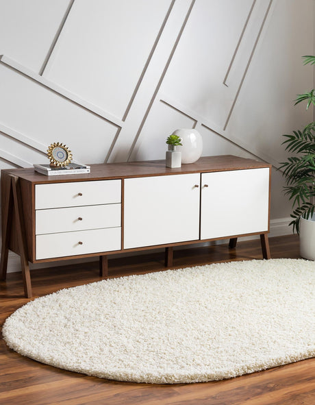Pure Ivory 7' 10 x 10' Solid Shag Oval Area Rug Thick Soft Touch Fluffy & Plush Shaggy Pile Durable Minimalist Carpet for Classic Interior Design for Sale at Rug Engine