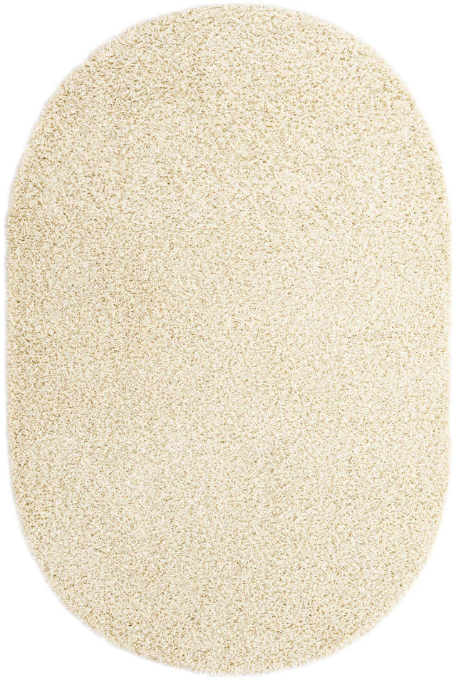 Pure Ivory 5' 3 x 8' Solid Shag Oval Area Rug Thick Soft Touch Fluffy & Plush Shaggy Pile