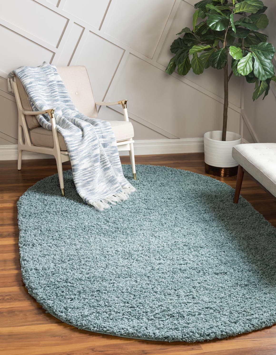 Light Slate Blue 3' 1 x 5' 3 Solid Shag Oval Area Rug Thick Soft Touch Fluffy & Plush Shaggy Pile Durable Minimalist Carpet for Classic Interior Design for Sale at Rug Engine