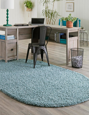 Light Slate Blue 7' 10 x 10' Solid Shag Oval Area Rug Thick Soft Touch Fluffy & Plush Shaggy Pile